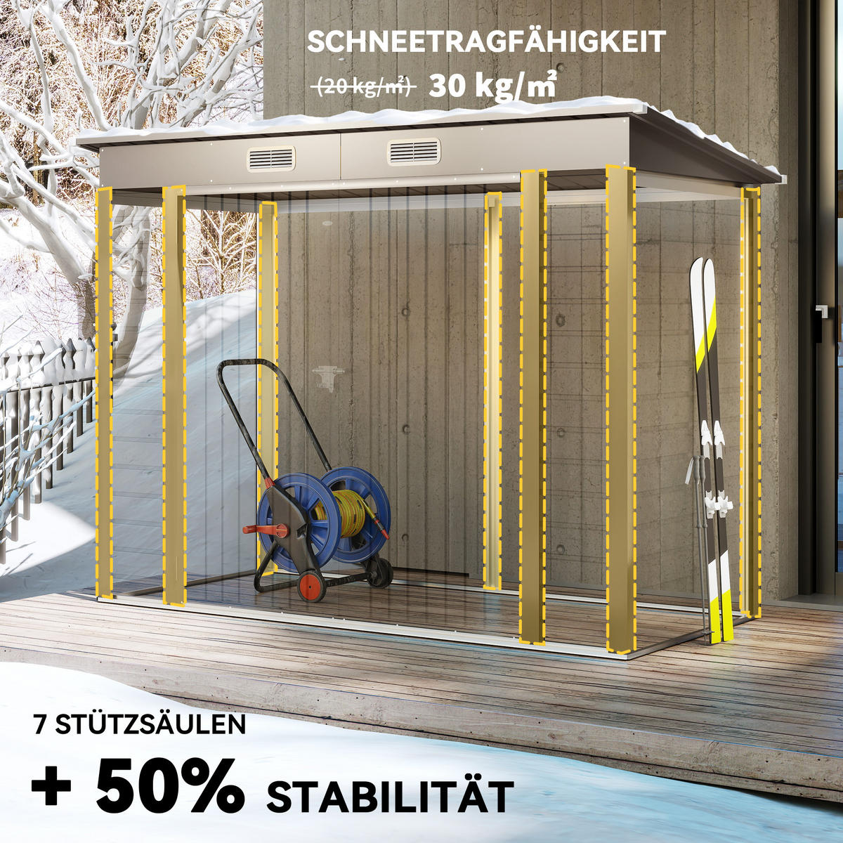 METALL Gerätehaus 2,7 m² 249x121x183cm Geräteschuppen mit Pultdach Doppeltür - Hellgrau, Metall (121/183/249cm) - Outsunny