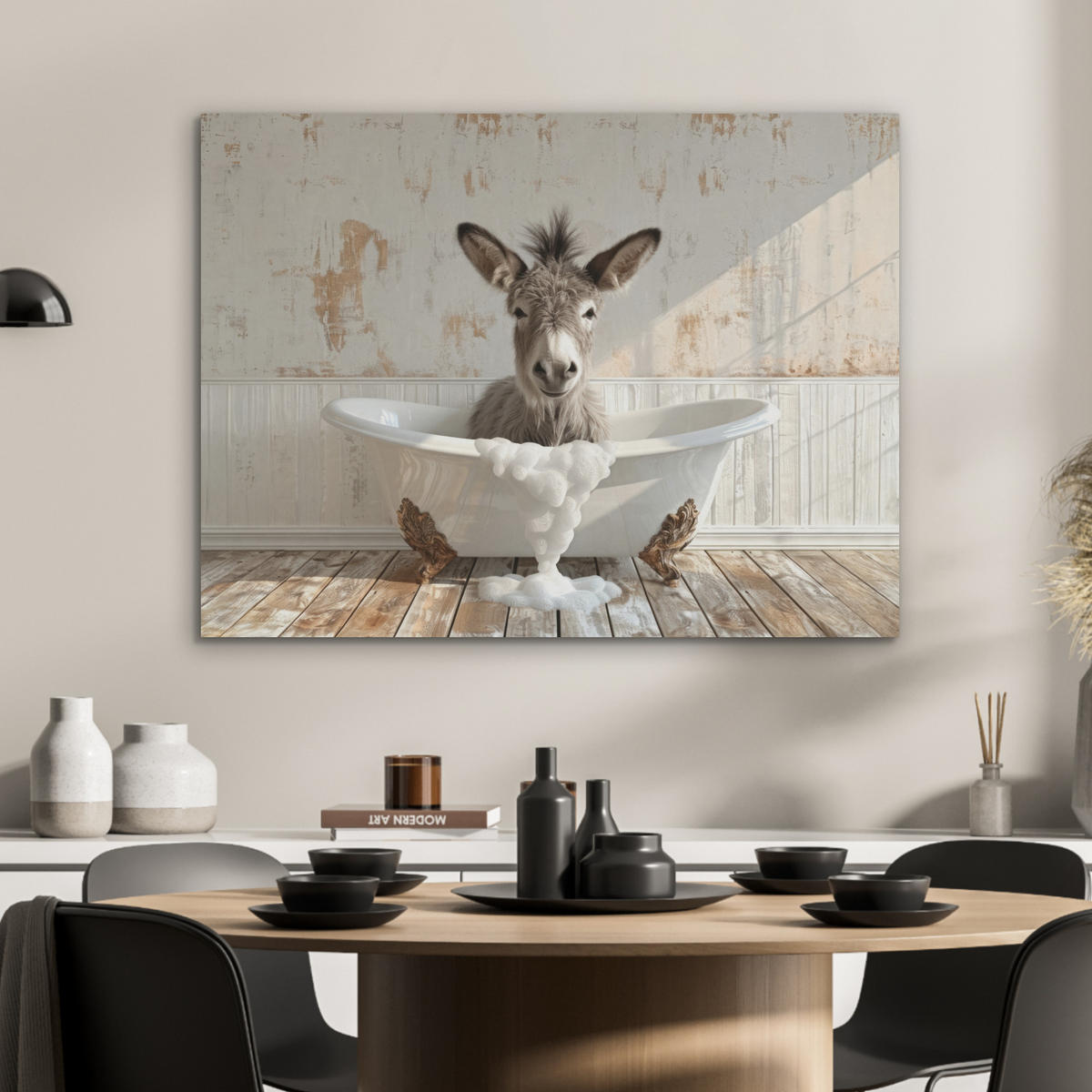 AKUSTIKPANEEL Esel - Tiere - Badewanne - Schaumstoff 80x60 cm - Weiß, Textil (80/0.9/60cm) - MuchoWow