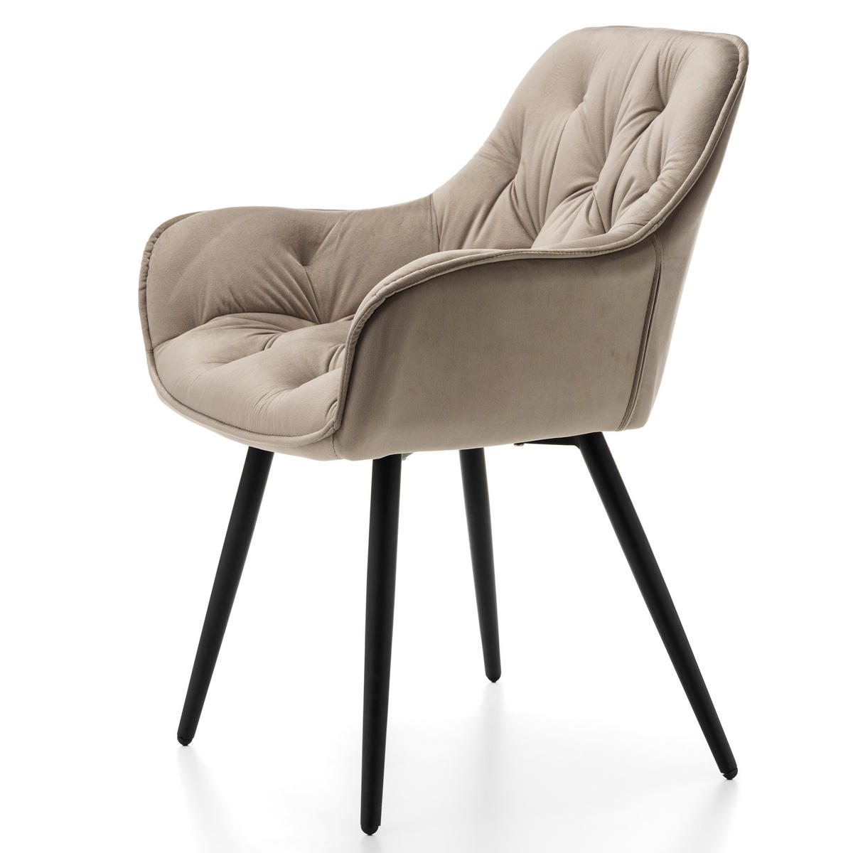 STUHL SIENA gepolstert mit Steppung - dunkelbeige schwarze Beine - Samt Velours - Beige/Schwarz, Textil/Metall (58/87/61cm) - NEW HOME