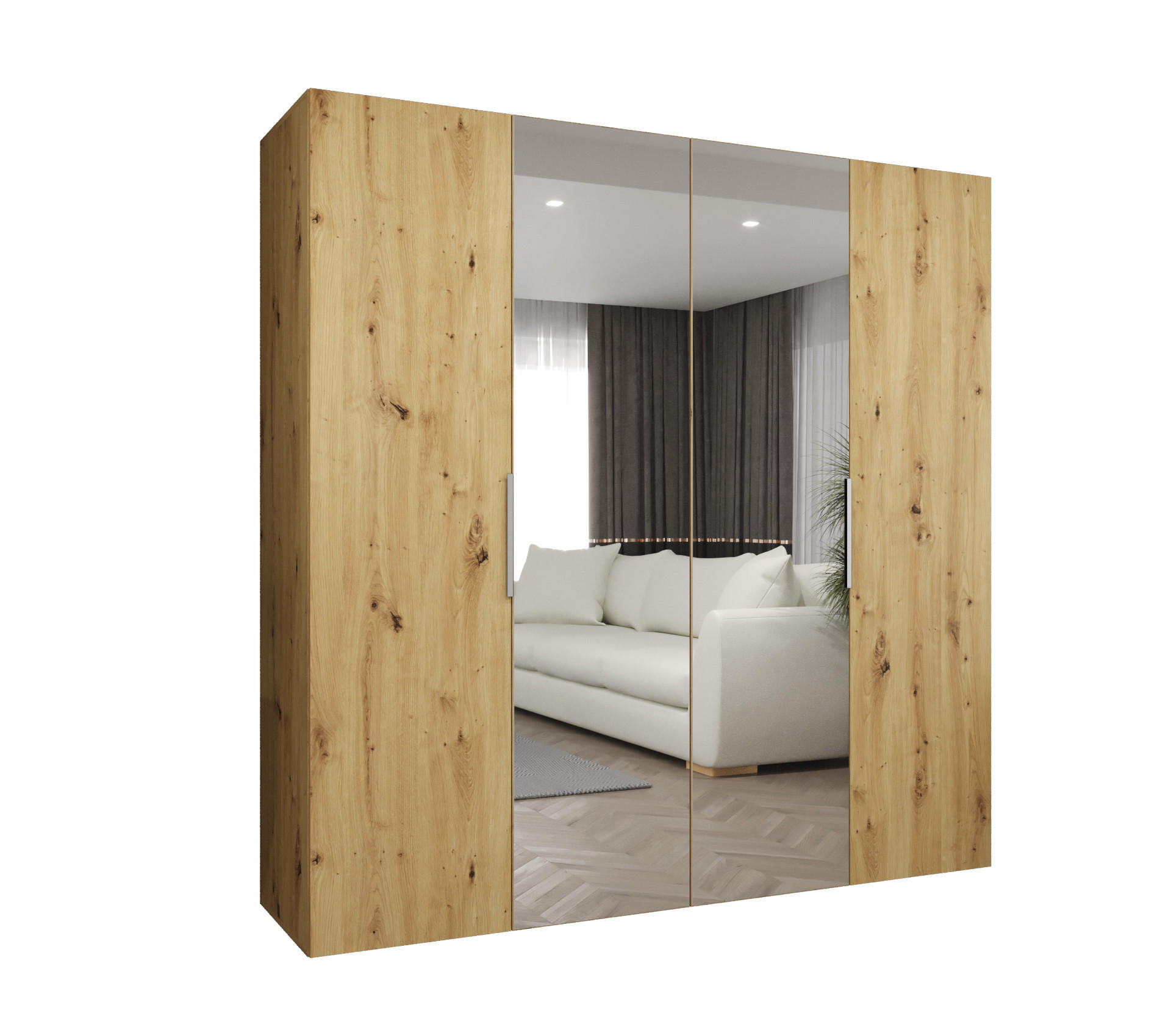Möbel Kryspol Drehtürenschrank Eiche Artisan, Kaschmir 200x202x52 cm