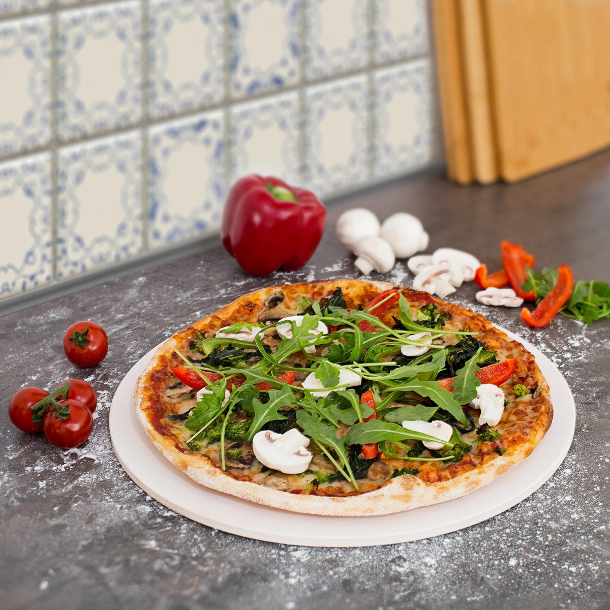 PIZZASTEIN Natur Cordierit rund 33 cm - Creme, Stein (33/1/33cm) - Relaxdays