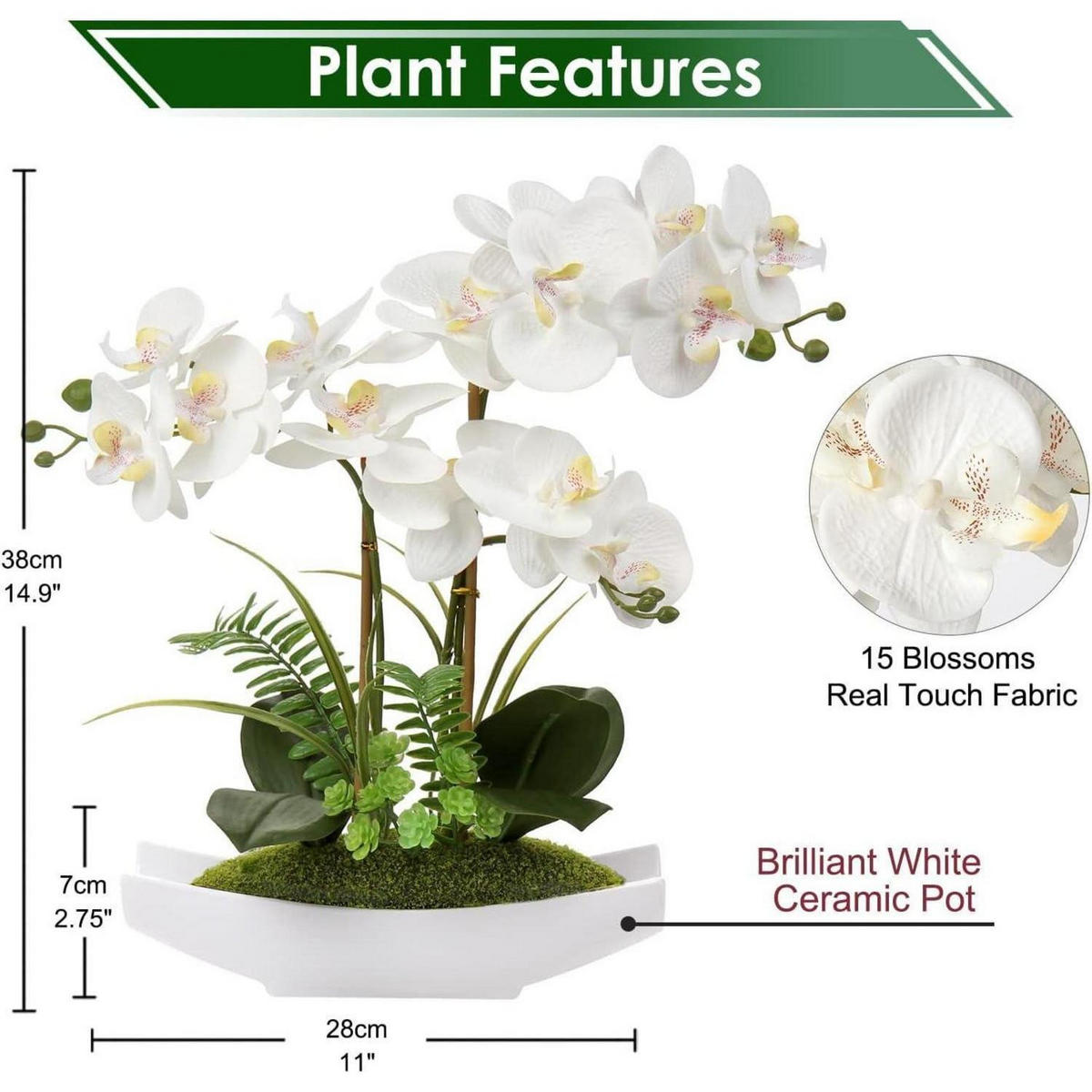 KUNSTBLUME Orchidee Phalaenopsis Weiß Rosa Violett 38 cm - Multicolor, Keramik (37.9cm)