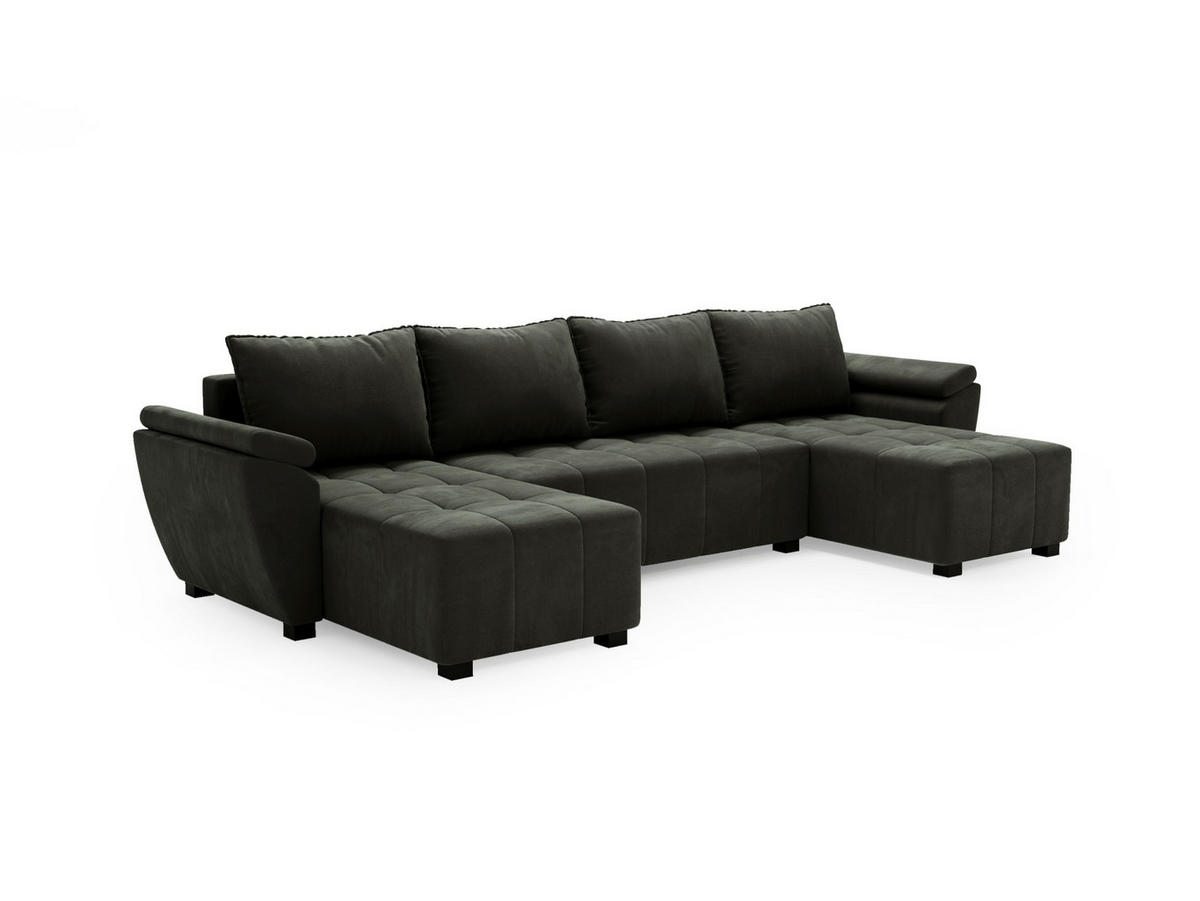 ECKSOFA ZEUS U Monolith 92 mit Schlaffunktion - Dunkelgrau, Textil (305/88/140cm) - Bedante