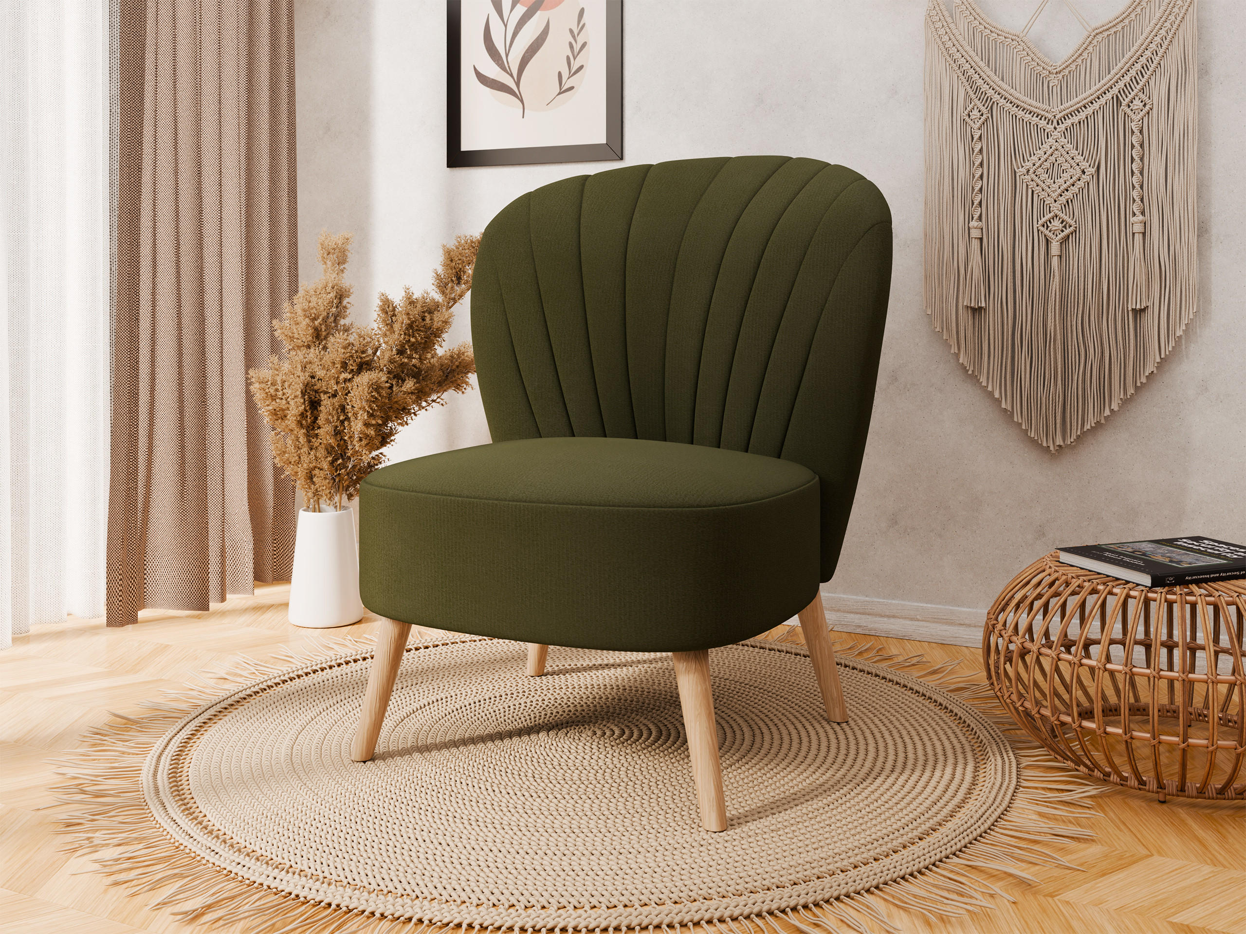 SESSEL Lumora mit Holzbeinen Waldgrün - Waldgrün, Holz (68/82/78cm) - Panda Möbel