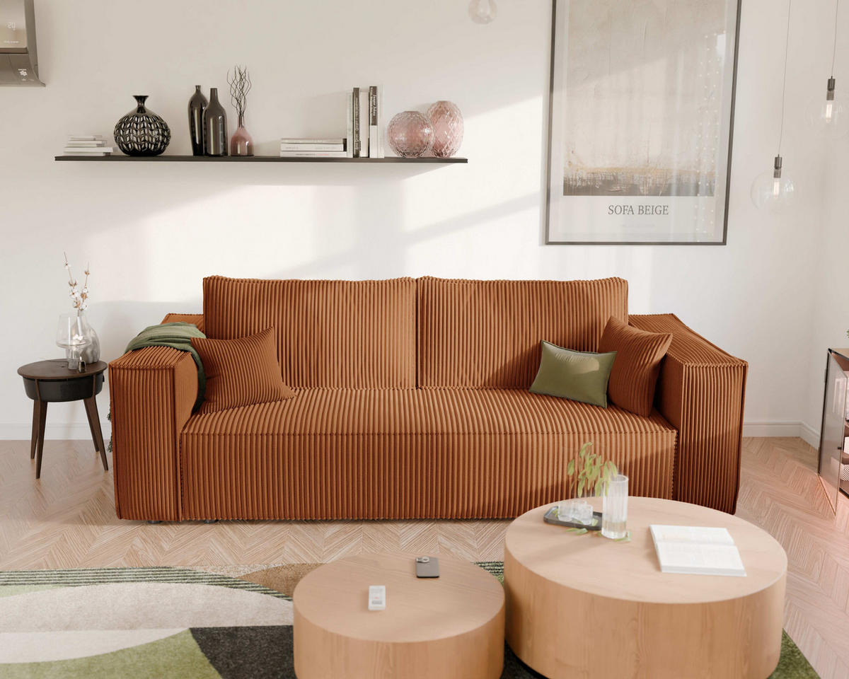 SOFA mit Schlaffunktion und Bettkasten, Ziegelrot - Orange, Holzwerkstoff/Textil (240/84/105cm) - Idohome