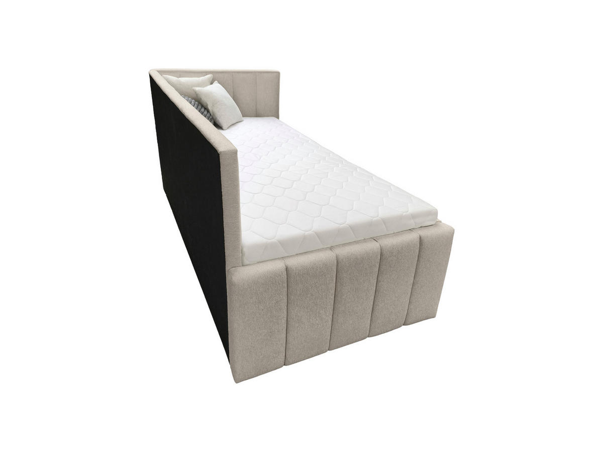 POLSTER-KINDERBETT LUKA 90x200 cm, rechts, mit Ausziehbett – Beige - Beige, Textil