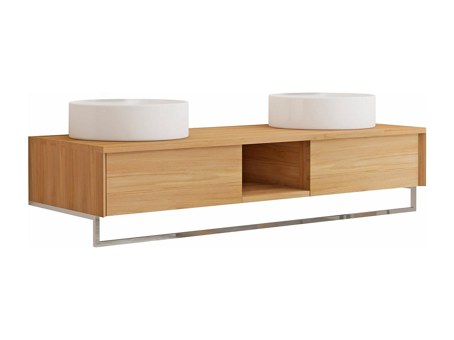 DOPPELWASCHTISCH - 140 cmcm x 50 cmcm - Holz, Platte - Naturfarben Hell - KUPANG - Naturfarben, Holz (140/32/50cm) - Vente-Unique