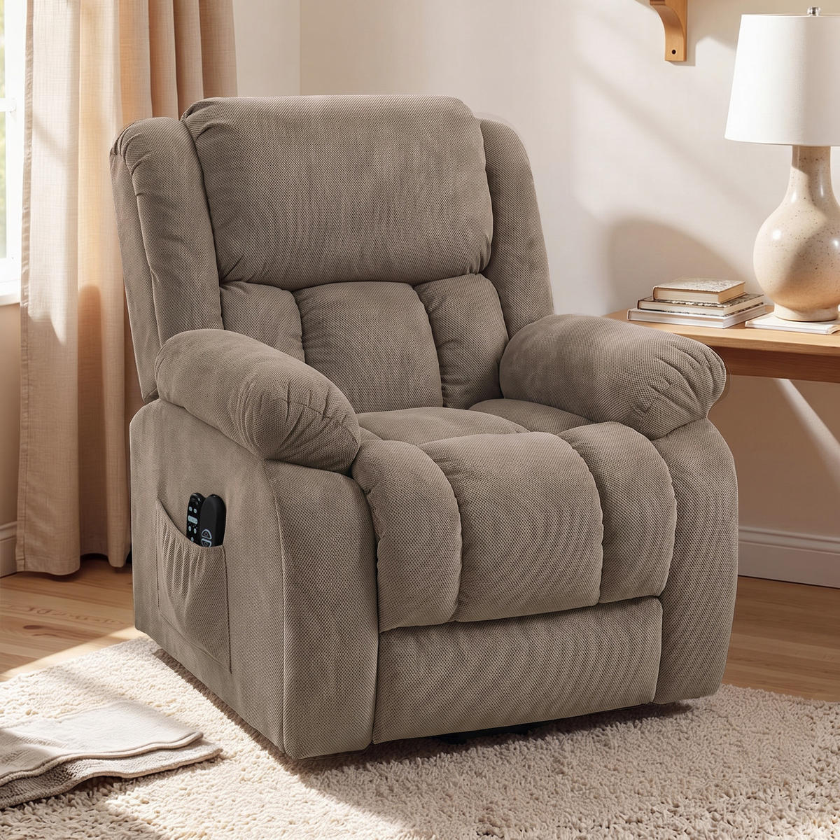 FERNSEHSESSEL-MIT-AUFSTEHHILFE Samt Braun - Hellbraun/Schwarz, Holz/Textil (104/100/93cm) - HOMCOM