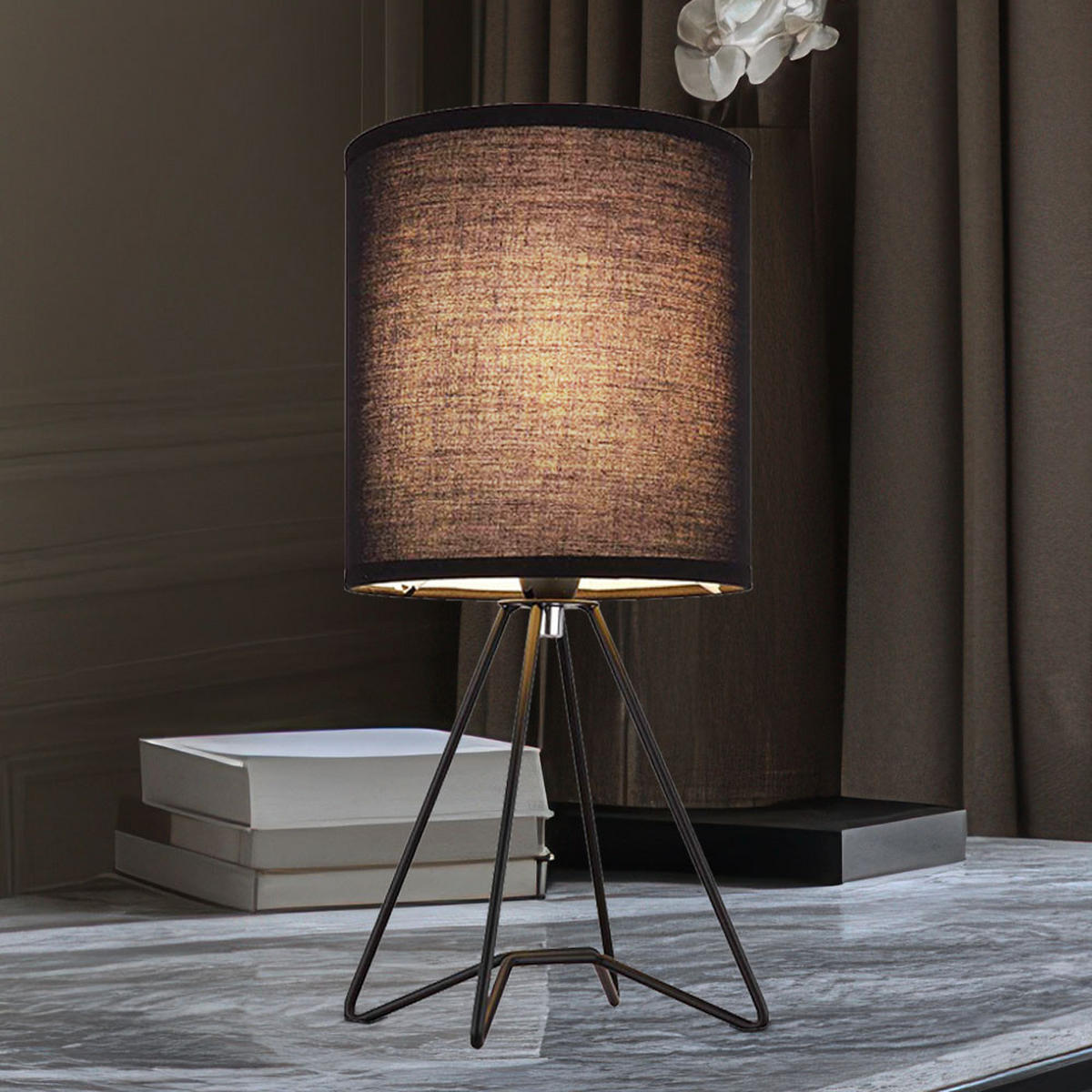 LED TISCHLEUCHTE TAMIAN Textil Schwarz - Schwarz, Metall (16/16/34.5cm) - Globo Lighting