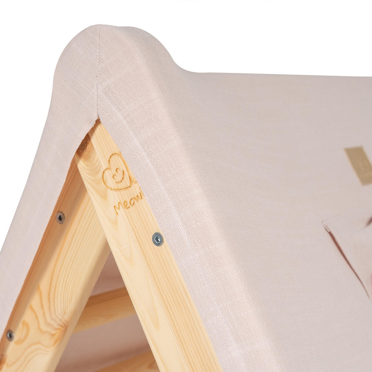 KLETTERDREIECK Haus für Kinder mit Rosa Dach, Zarter Stoff, Montessori, Natur - Rosa/Naturfarben, Holz (59.5/59/60cm) - MeowBaby
