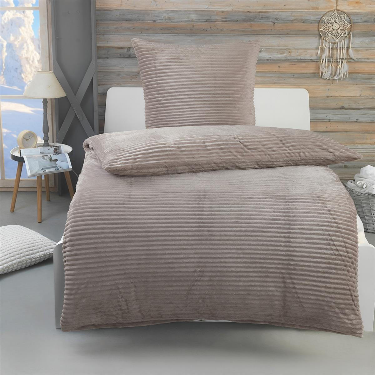 WINTER-BETTWÄSCHE 135x200 Cashmere Touch - Warme Plüsch Rip Cord Kuschelbettwäsche - Taupe - Taupe, Textil (135/200cm) - Carpe Sonno
