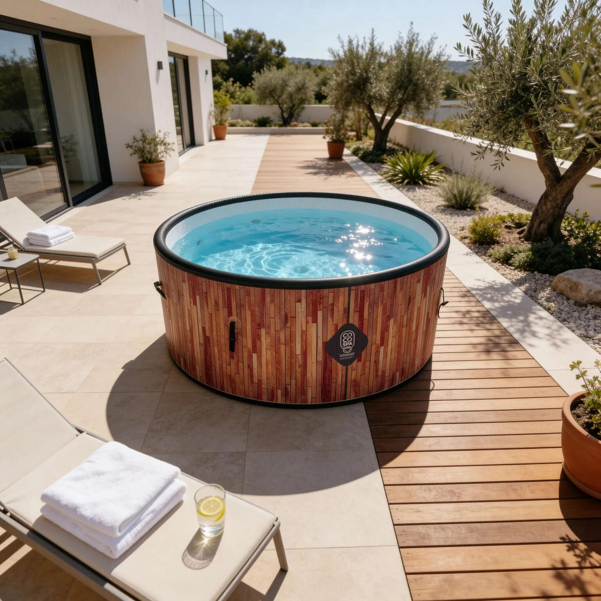 POOL Aufblasbar Ibiza – 180 cm Durchmesser – 1100 Liter – Echtholz-Optik - Braun, Kunststoff (180/70/70cm) - COCO SPA