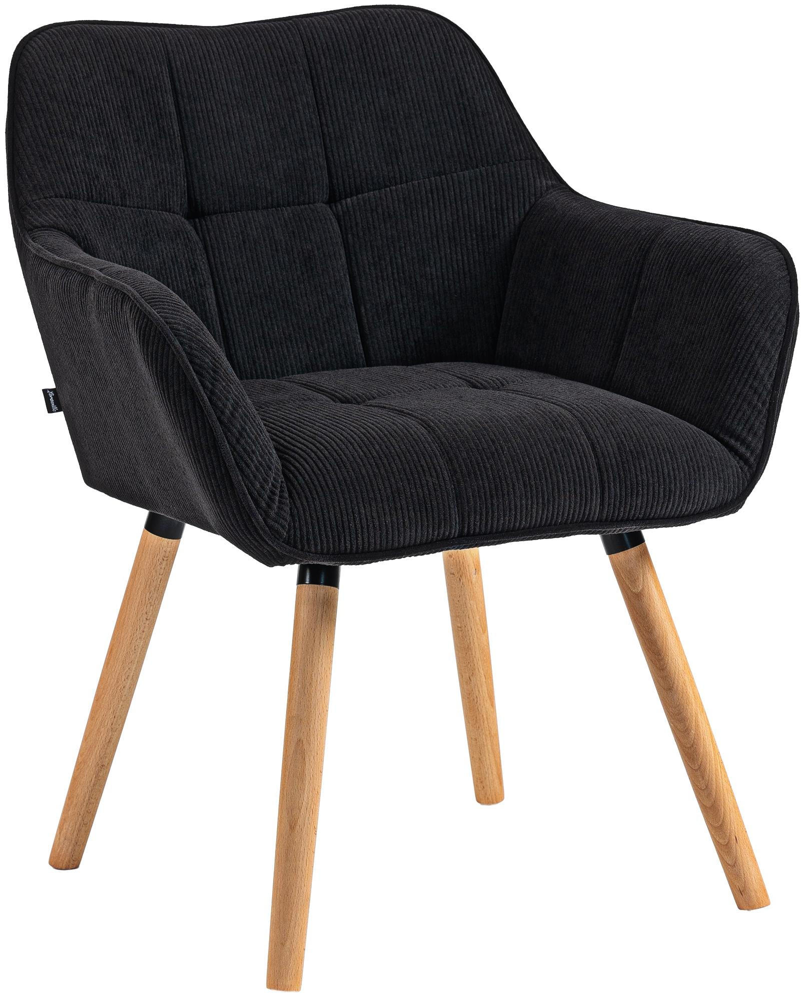 ESSZIMMERSTUHL Cord Schwarz - Eukalyptusholzfarben/Schwarz, Holz/Textil (65/82/64cm) - CLP