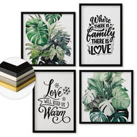 WANDBILDER 4er-Set - 50x50 cm & 40x60 cm Schwarzer Rahmen - Familie liebt Zuhause Aquarell - Schwarz, Kunststoff (50/50cm) - ArtPrintCave
