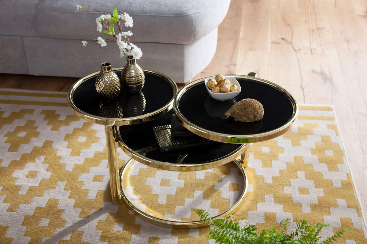 BEISTELLTISCH Glas Stahlgestell Schwenkbare Platten, Gold 58x58x43 cm - Goldfarben, Glas/Metall (58/58/43cm) - KADIMA DESIGN
