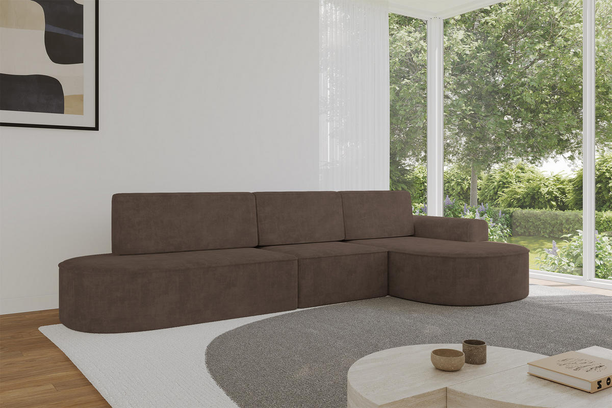 ECKSOFA mit Schlaffunktion Ottomane RECHTS MARI L2-S 368X167X85 Braun Velours - Alteiche/Schwarz, Holzwerkstoff/Kunststoff (167/368cm) - ALTDECOR