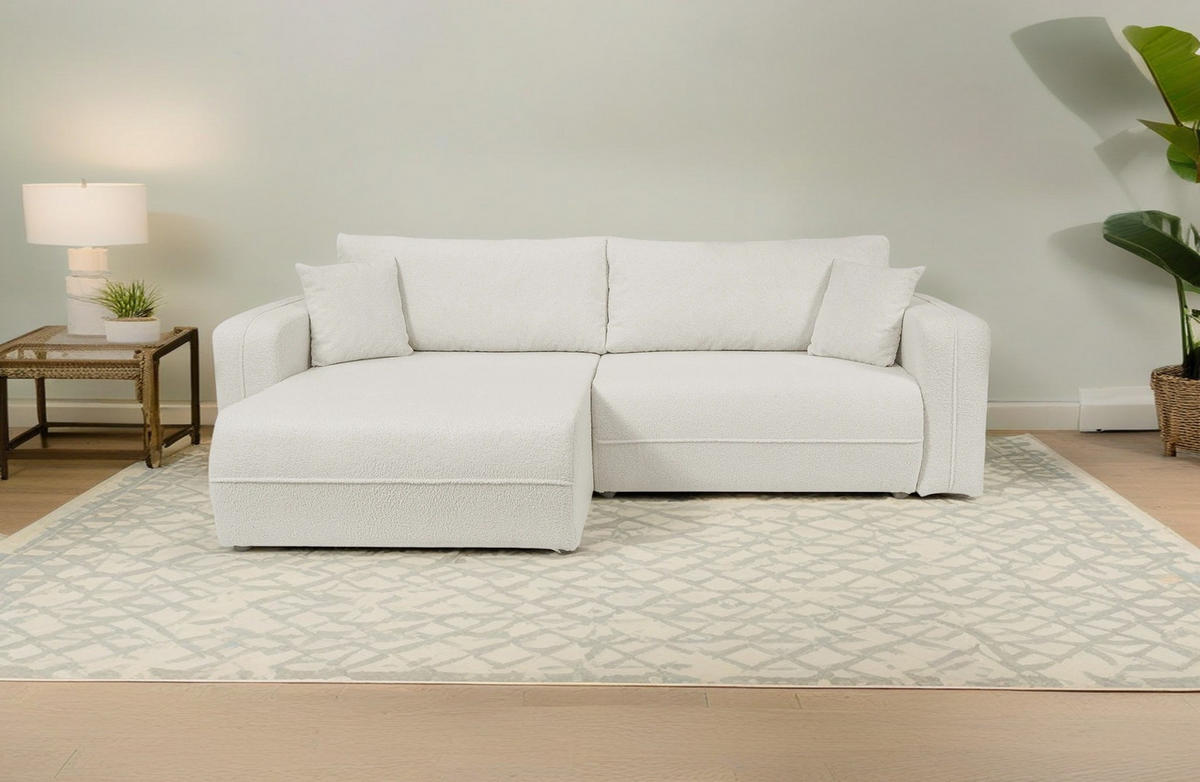 ECKSOFA Oreo L-Form Mit Bettkasten Und Schlaffunktion Quelle-Stoff Ecru Rechts - Ecru, Holz (247/143cm) - Kaiser Möbel