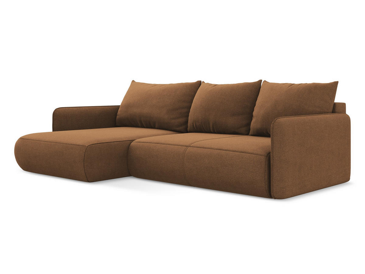 ECKSOFA mit Schlaffunktion Strukturstoff Stoff Orange - Terra cotta/Schwarz, Kunststoff/Textil (148/240cm) - Makamii