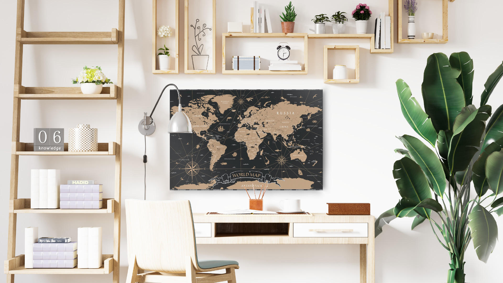 METALBOARD WELTKARTE VINTAGE 90x60cm + Zubehör-Set - Schwarz, Metall (90/60/1.8cm) - ALLboards