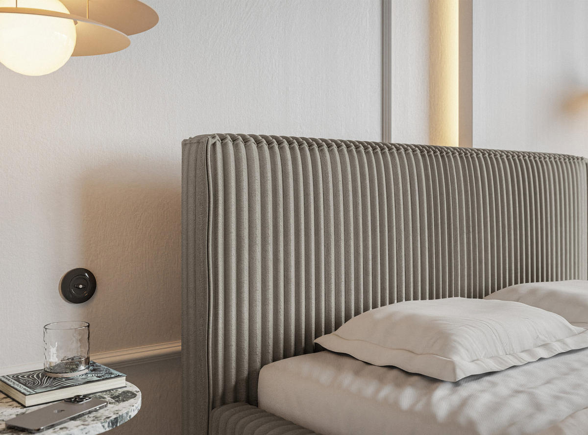 POLSTERBETT Tilio Grau-Beige Cordbezug 180 cm - Greige/Schwarz, Kunststoff/Textil (180/200cm) - Selsey