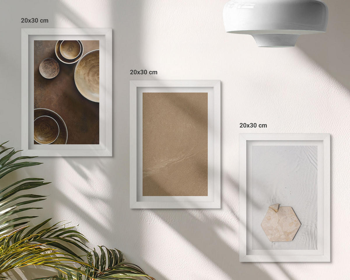 BILDER SET 3er Set - 20x30 cm Weißer Rahmen - Minimalistische Texturen und Farben - Weiß, Kunststoff (20/30cm) - TULUP