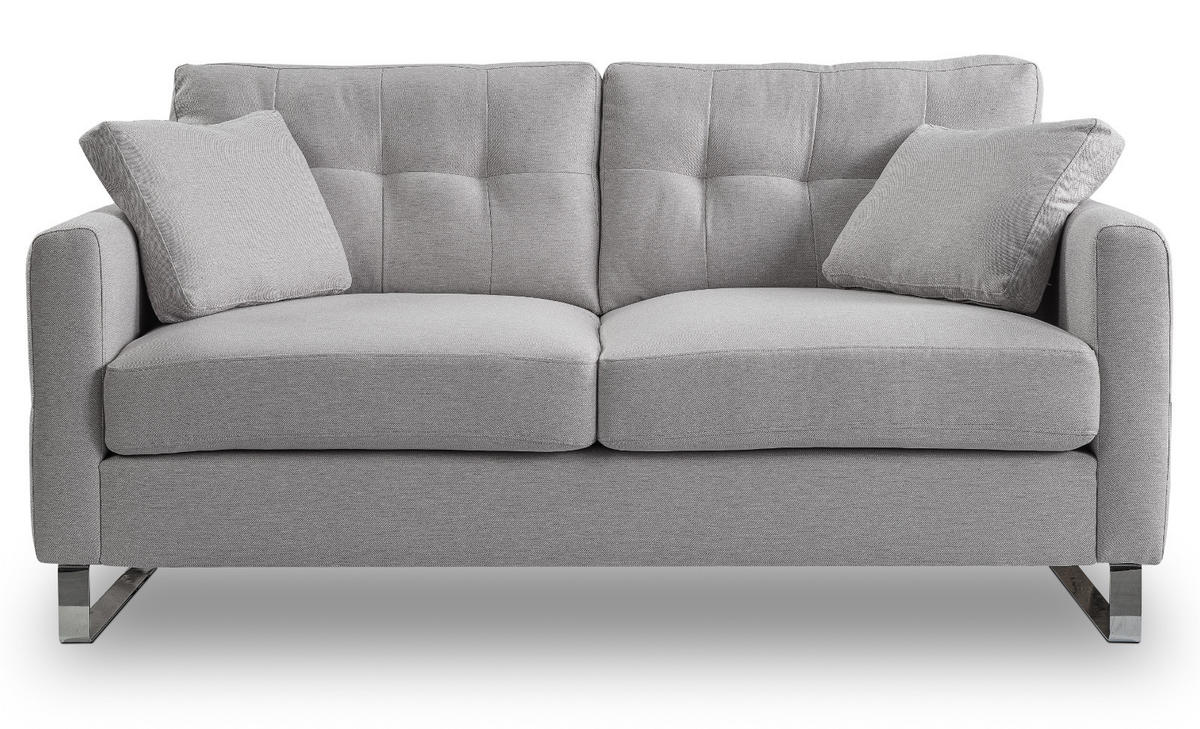 SOFA hellgrau Flachgewebe 2-Sitzer 175 cm, Couch mit Steppoptik - Chromfarben/Hellgrau, Holz/Textil (175/92/94cm) - Inn.Furn