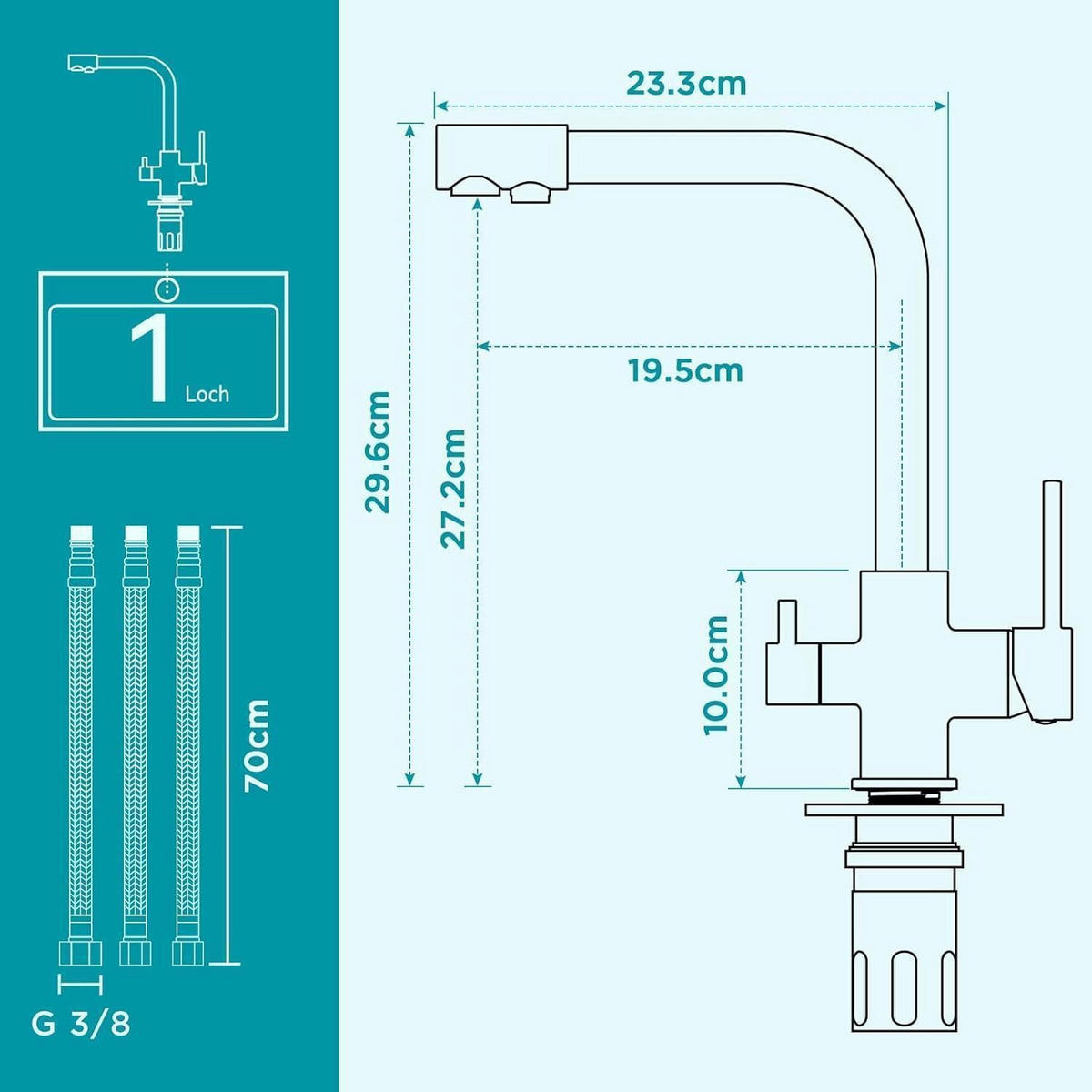 KÜCHENARMATUR 3 Wege mit Trinkwasserauslauf Edelstahl - Silberfarben, Metall (20.3/5.1/27.4cm)
