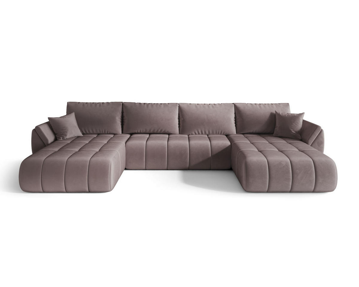WOHNLANDSCHAFT SYDNEY PREMIUM U-Form dunkelrosa Velours Monolith 62 - Schlaffunktion, Bettkasten - Pink, Textil (385/85/175cm) - Cornero