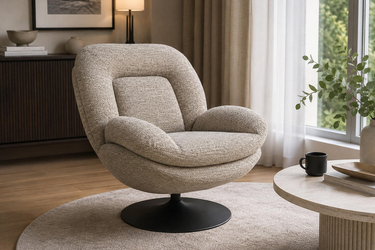 DREHSESSEL Miro, Webstoff, Beige - Beige, Textil (80/86/94cm) - dasmöbelwerk