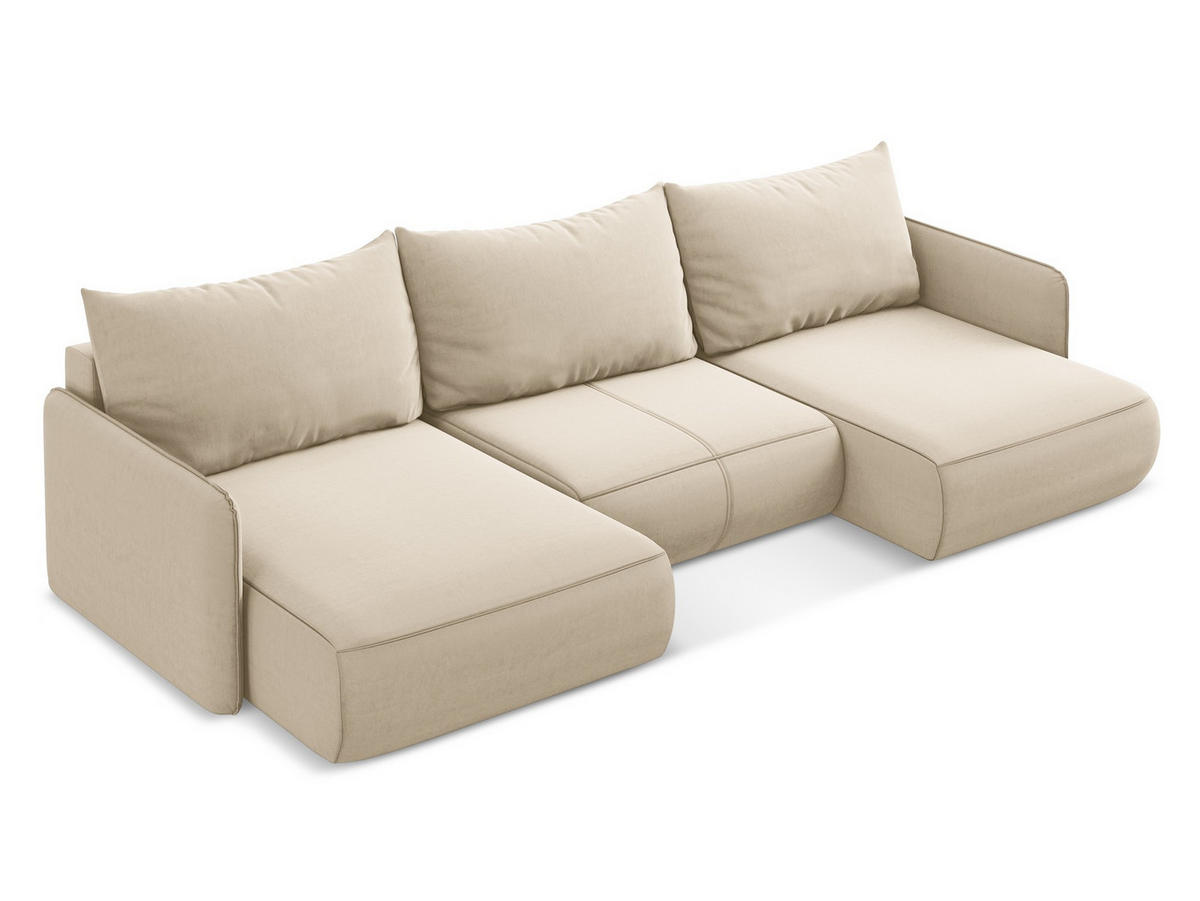 WOHNLANDSCHAFT Samt Stoff Beige - Beige/Creme, Kunststoff/Textil (290/86/148cm) - Makamii