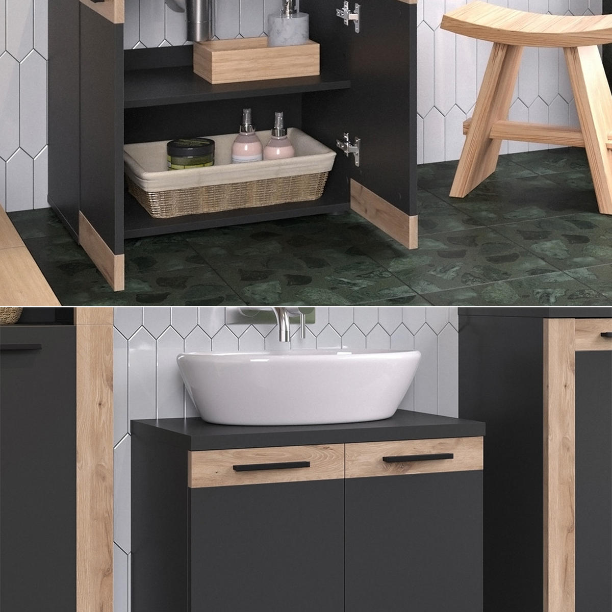WASCHBECKENUNTERSCHRANK Niko Anthrazit/Viking Oak 60 x 59.1 cm - Anthrazit, Holzwerkstoff (60/59.1/34.3cm) - Vicco