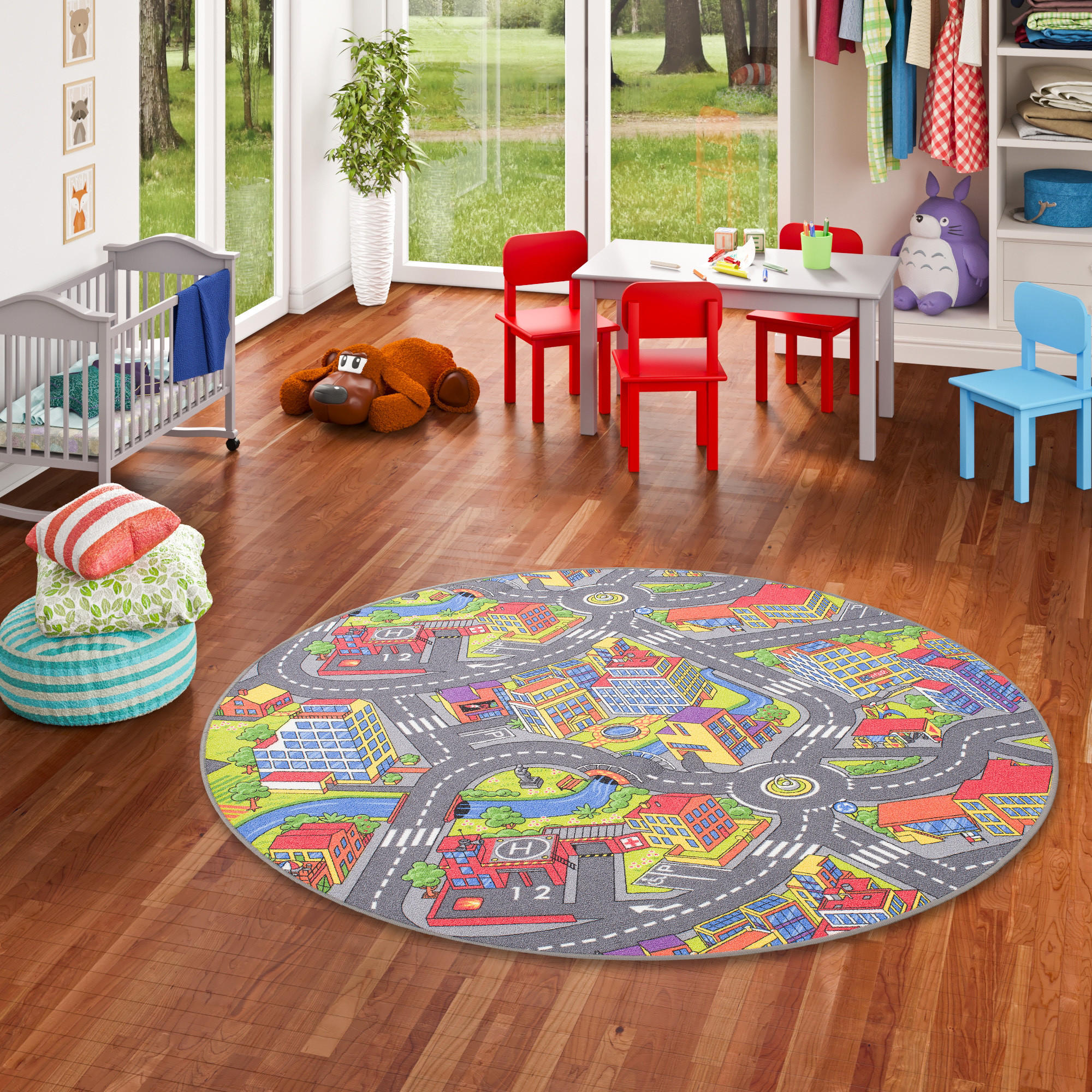 KINDER SPIEL TEPPICH LITTLE TOWN 3D RUND - Multicolor, Textil (133/133cm) - Snapstyle