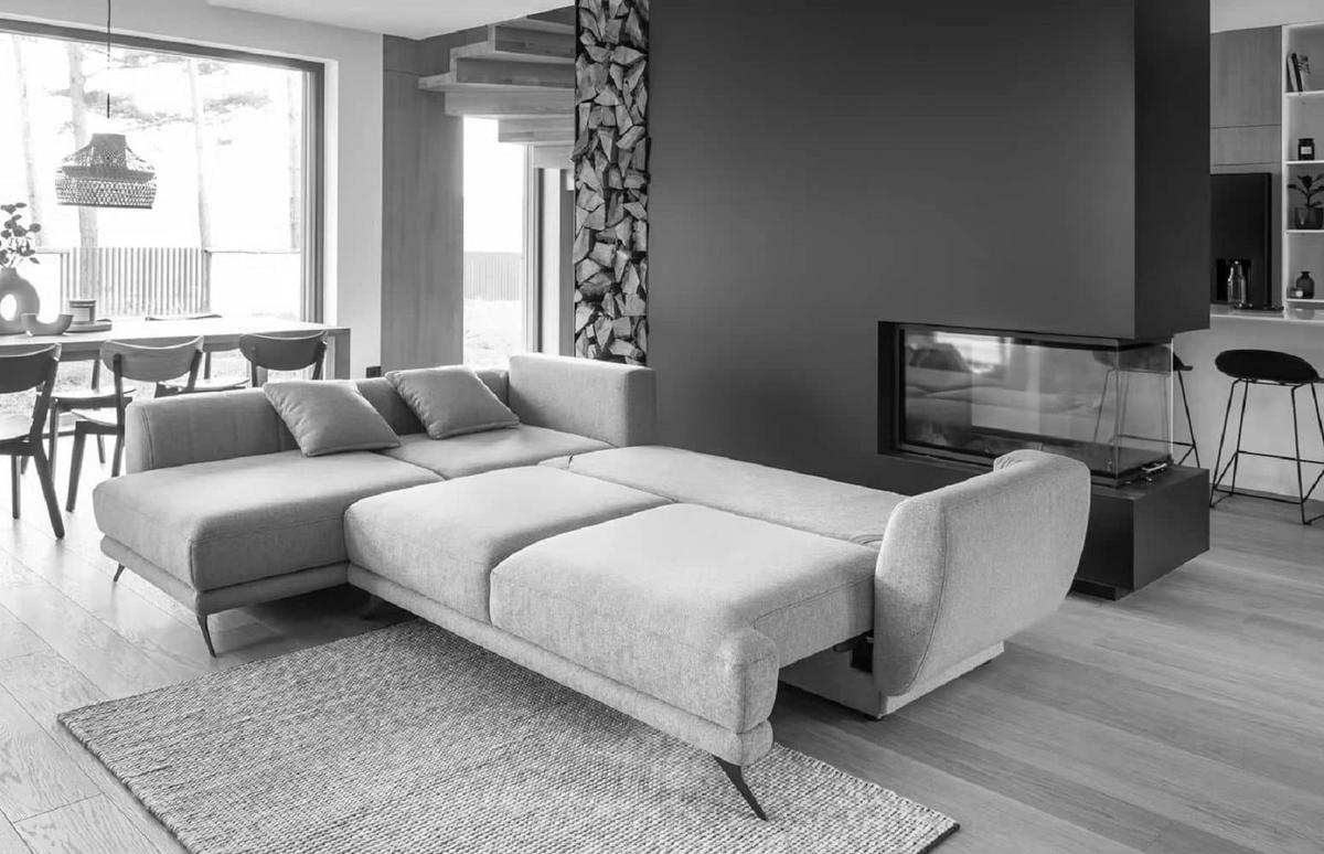 ECKSOFA mit Schlaffunktion und Bettkasten - Schwarz, Textil/Metall (276/191cm) - Eltap