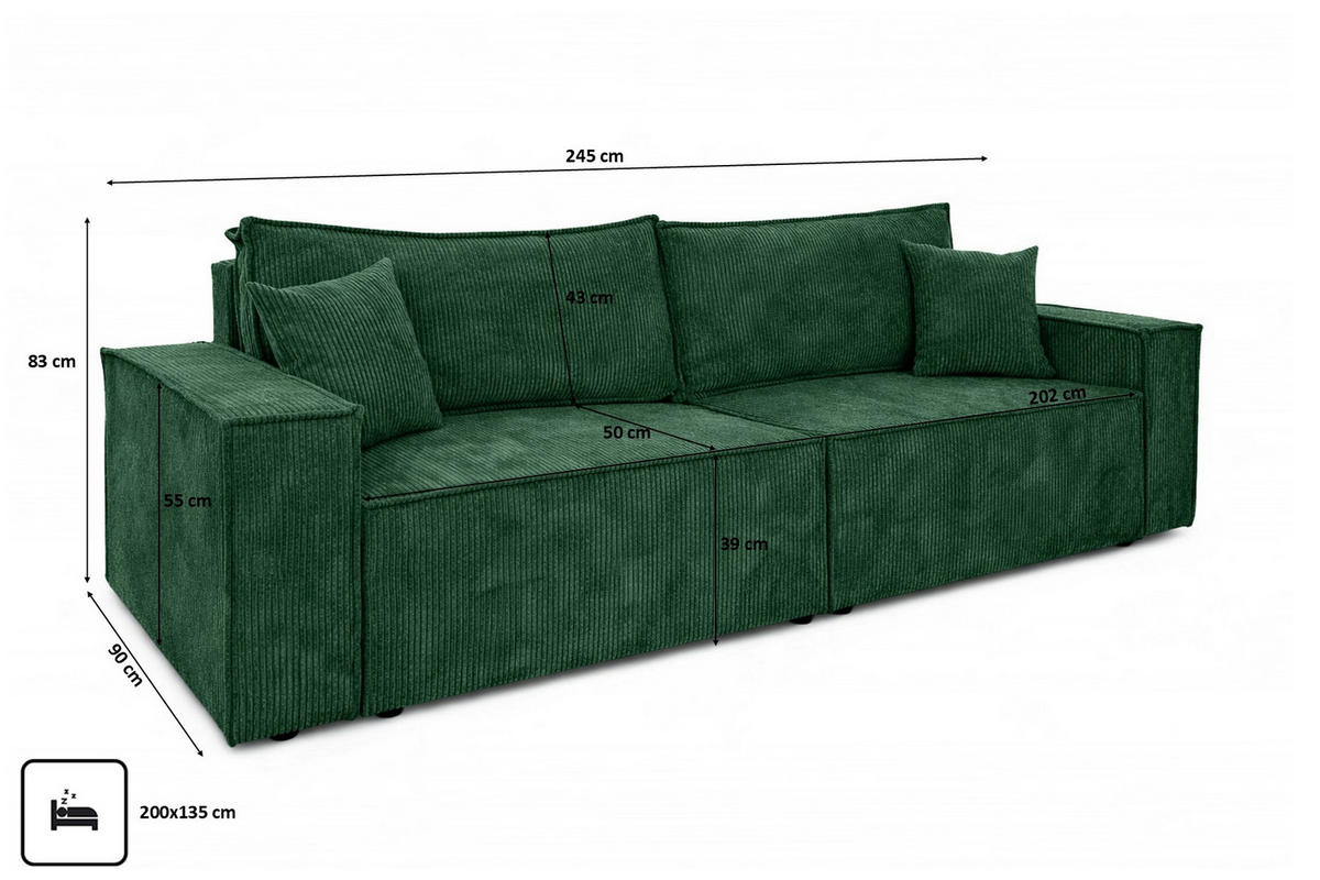 SOFA Mit Schlaffunktion Und Bettkasten, Cordstoff Poso, Hellgrau, BEST SCORNER - Grün, Holz (245/83/90cm) - Kaiser Möbel