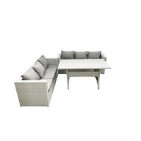 GARTENMÖBEL SET mit Esstisch Polyrattan Hellgrau 6-Sitzer - Hellgrau/Grau, Glas/Kunststoff - Fimous