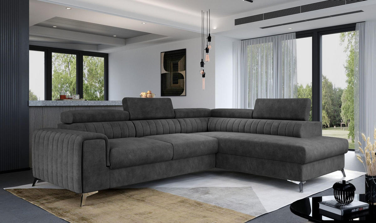 ECKSOFA - OLIVIER (Rechts, Asche) - Anthrazit, Textil (275/205cm) - Möblo