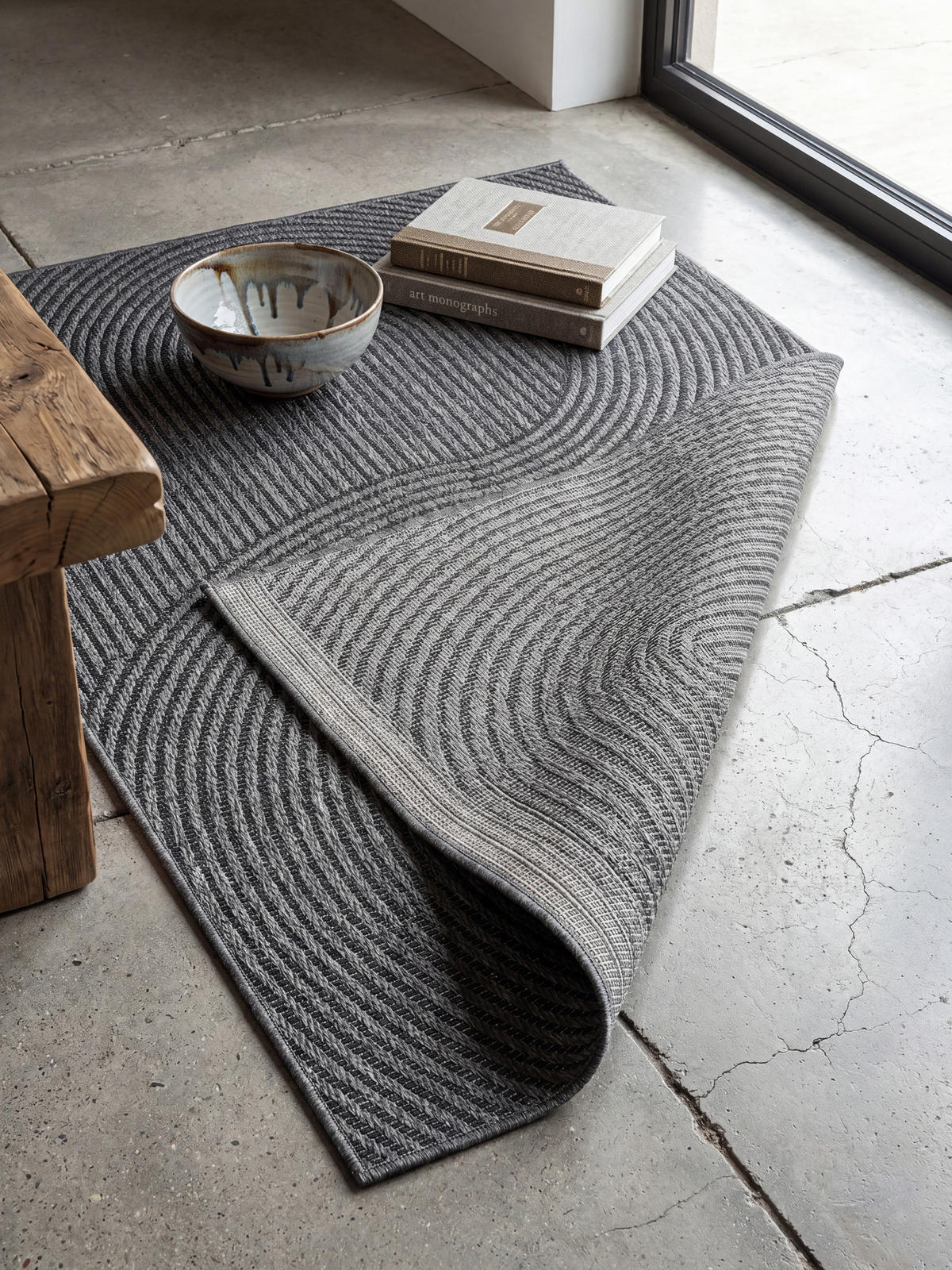 FLACHWEBTEPPICH Geometrisch BORNO Polypropylen Anthrazit 240 x 340 cm - Anthrazit, Textil (240/340cm) - KADIMA DESIGN