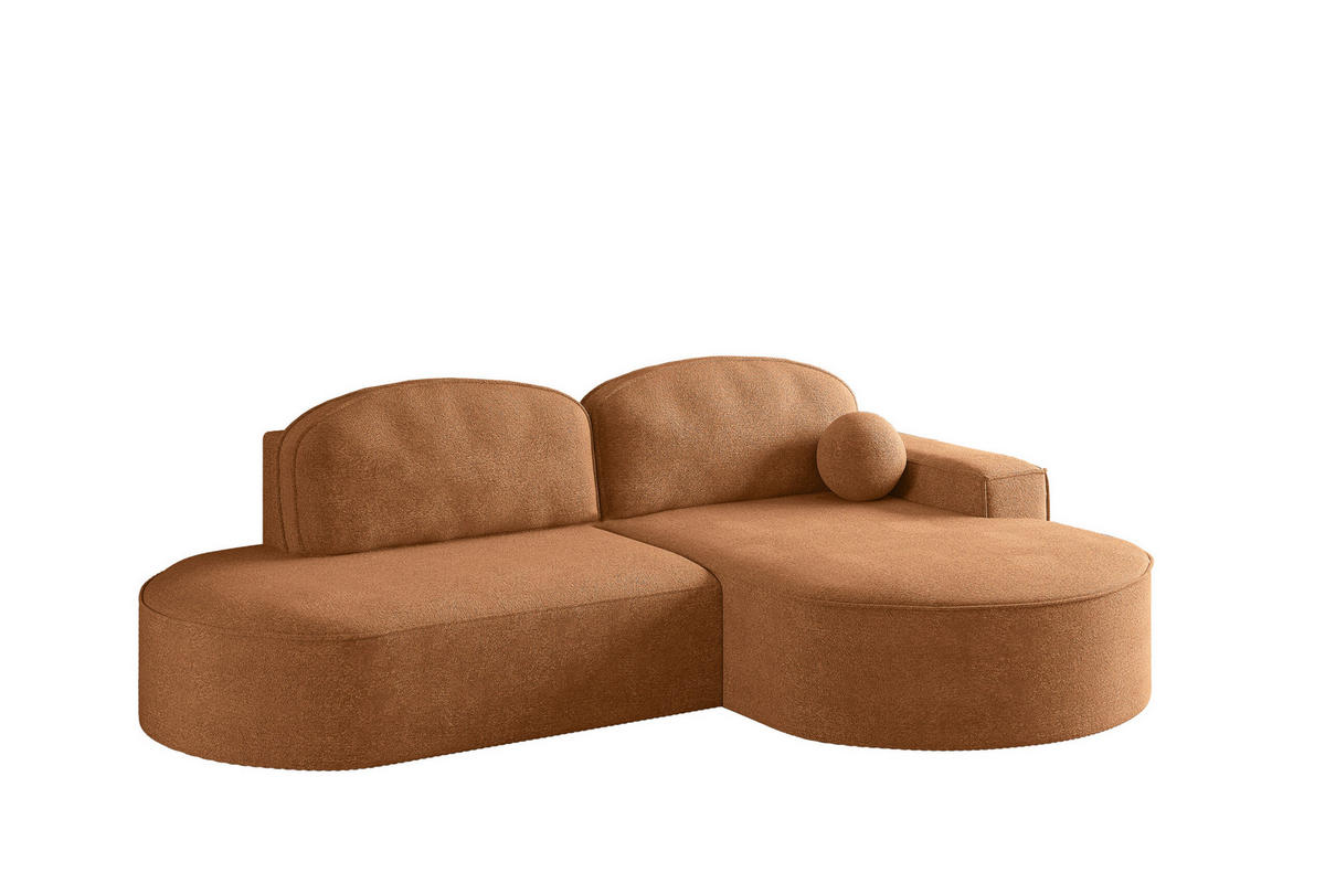 ECKSOFA mit Schlaffunktion und Bettkasten Modena Runden stoff Arena Orange Rechts - Orange, Holz (278/179cm) - Kaiser Möbel
