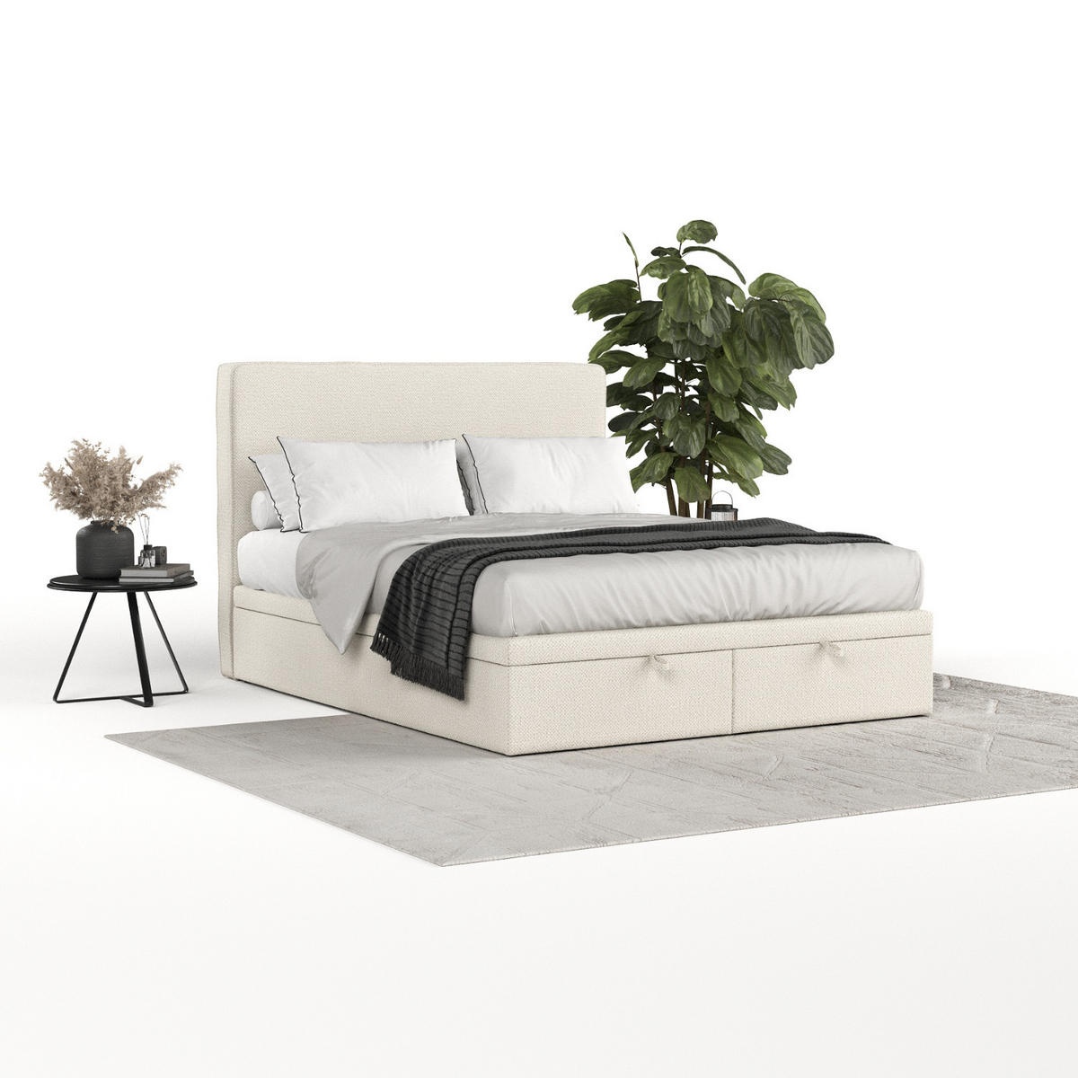 POLSTERBETT Hush mit Stauraum 180/200 cm Hellbeige im Alta Stoff - Sandfarben/Schwarz, Holz/Holzwerkstoff (180/200cm) - AltaBeds