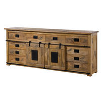 SIDEBOARD Mango 220x45x90 natur lackiert RAILWAY #192 - Naturfarben, Holz (220/90/45cm) - Massivmoebel24