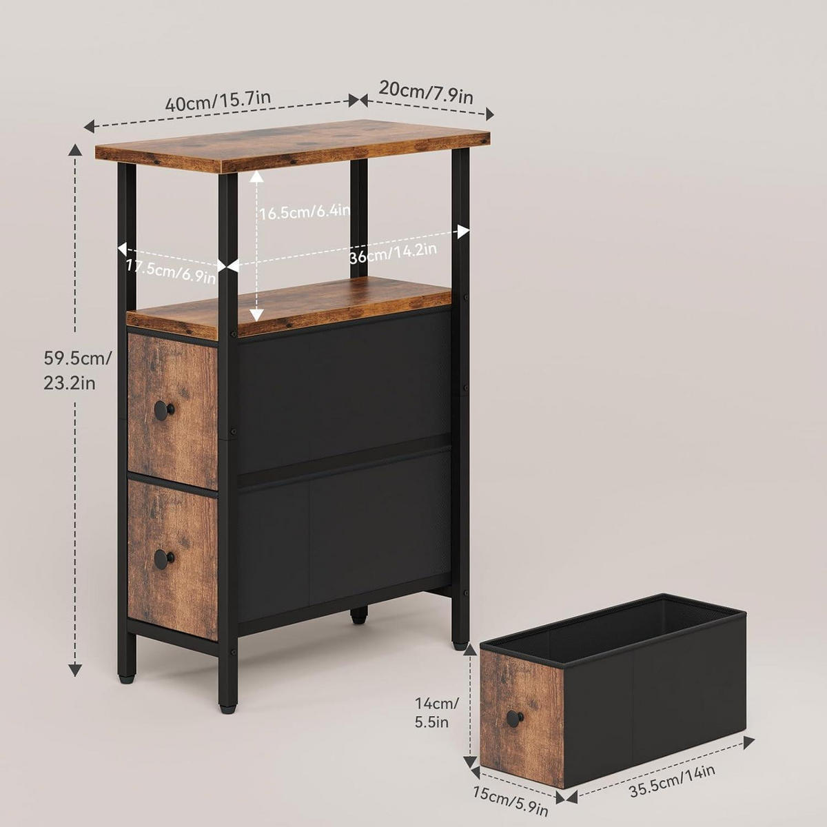 BEISTELLTISCH-SET 2-teilig mit Stoffschubladen Braun 40 x 20 x 60 cm - Braun, Holzwerkstoff (40/20/60cm)