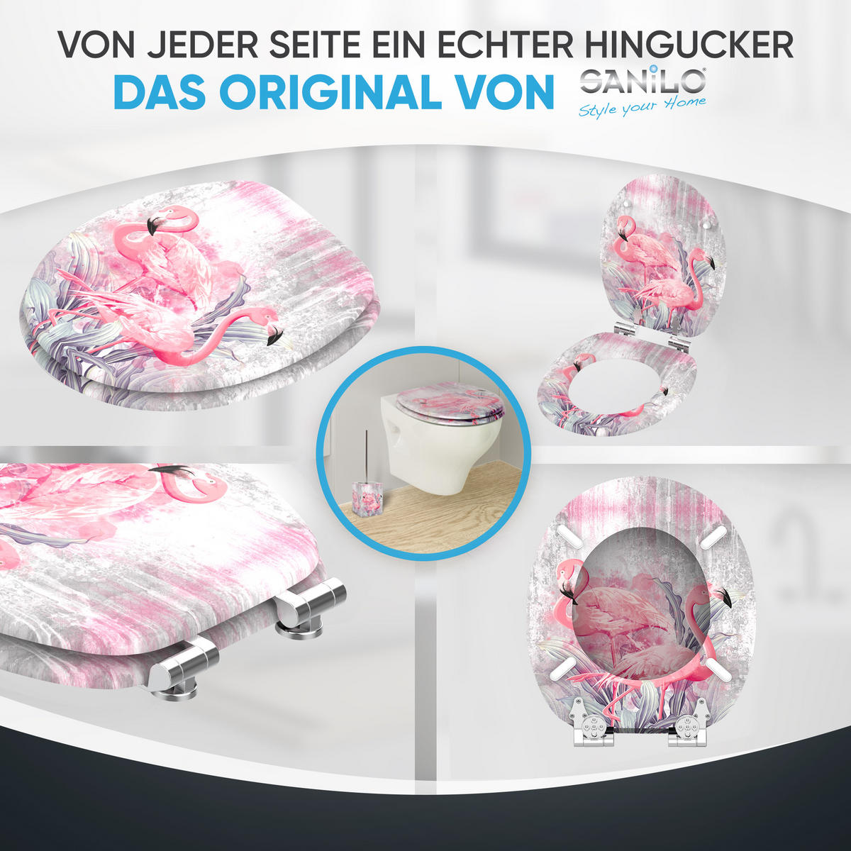 WC-SITZ mit Absenkautomatik Flamingo 2 - Pink, Holzwerkstoff (38/6/47cm) - Sanilo