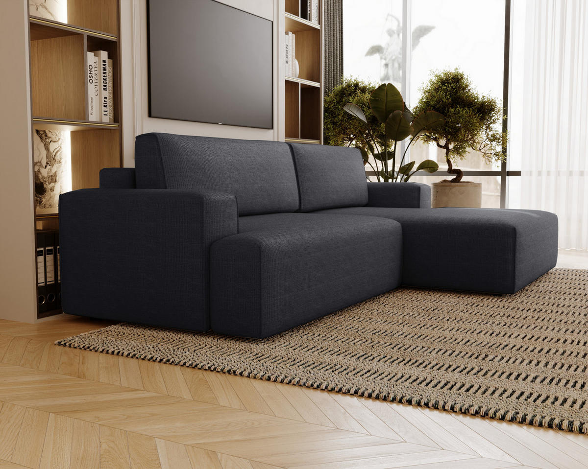 ECKSOFA L-Form 270 cm Boston mit Bettkasten, Schlaffunktion, Rechts, Schwarz - Schwarz, Holz (270/165cm) - Emporius