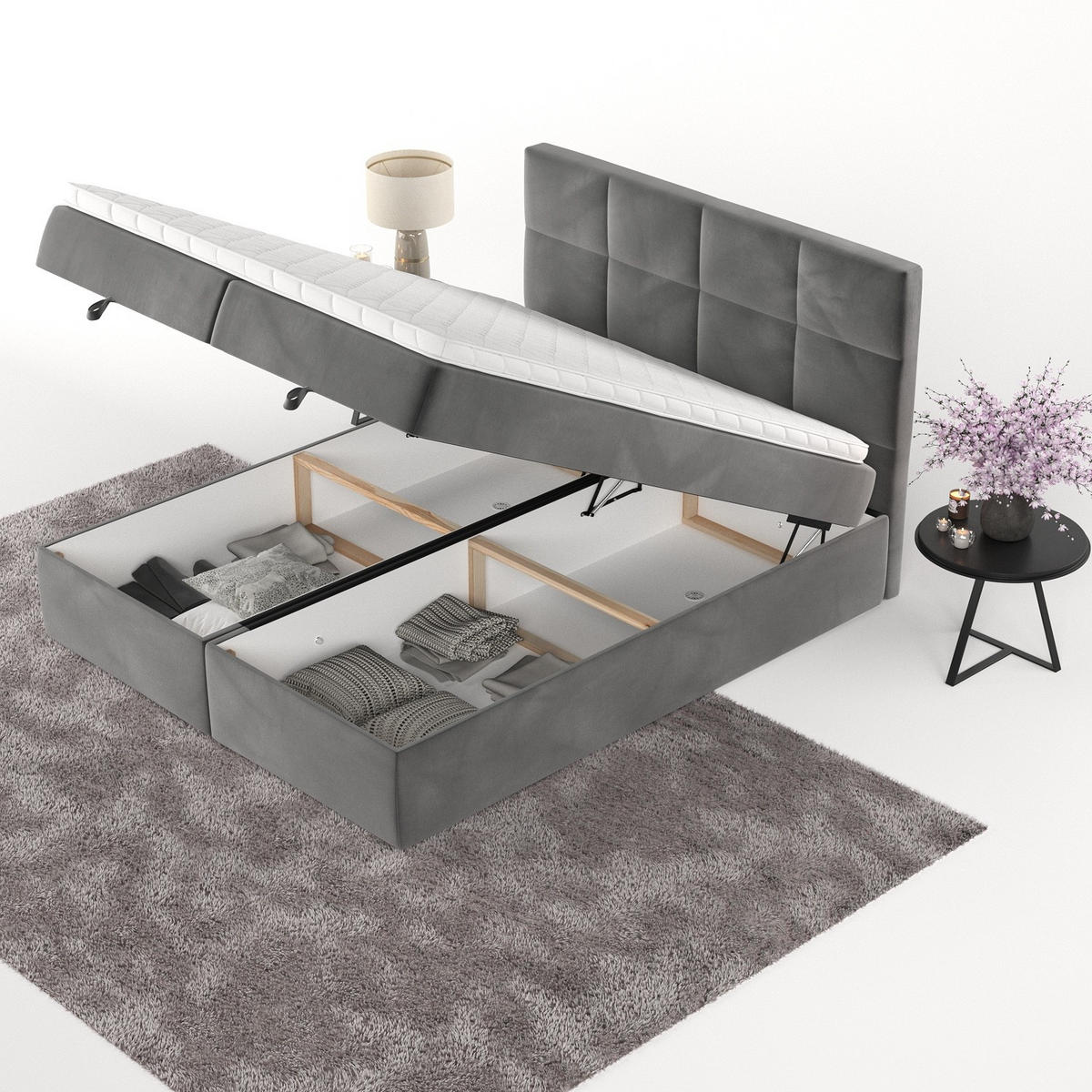 BOXBETT Velto 180/200 cm Grau im Kronos Stoff - Schwarz/Grau, Holz/Holzwerkstoff (180/200cm) - AltaBeds