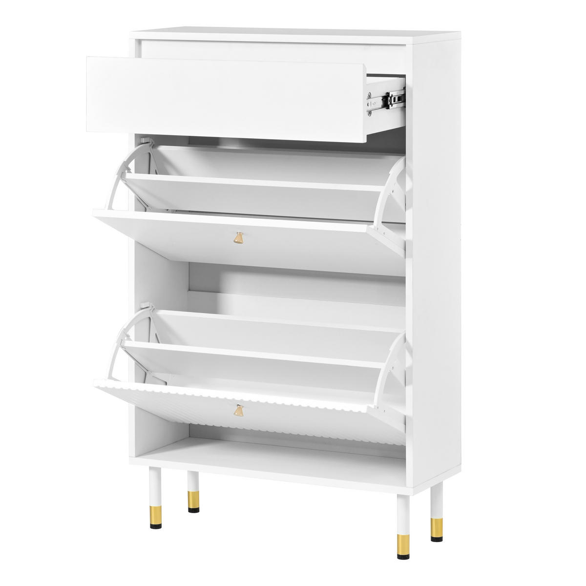SCHUHSCHRANK Schmal Klappfächer Schublade Wellenfront MDF Modern - Weiß, Holzwerkstoff (65/104/24cm) - FLIEKS