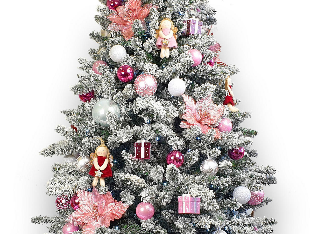 LAALU WEIHNACHTSBAUM geschmückt künstlich mit 165 Ornamenten PRINZESSIN MARIA 240 cm Baum mit Ständer und Weihnachtsornamenten - Weiß/Rosa, Kunststoff (240cm) - LAALU