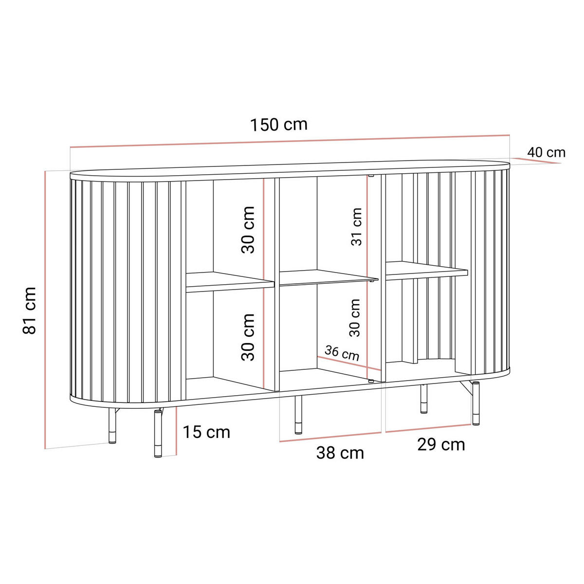 SIDEBOARD ELODIE 3T mit LED-Beleuchtung Schwarz - Schwarz, Holzwerkstoff (150/81/40cm) - Lookway