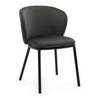 STUHL BARI gepolsterter mit Steppung - grau - Samt Velour - Schwarz/Grau, Textil/Metall (54/81/57cm) - NEW HOME