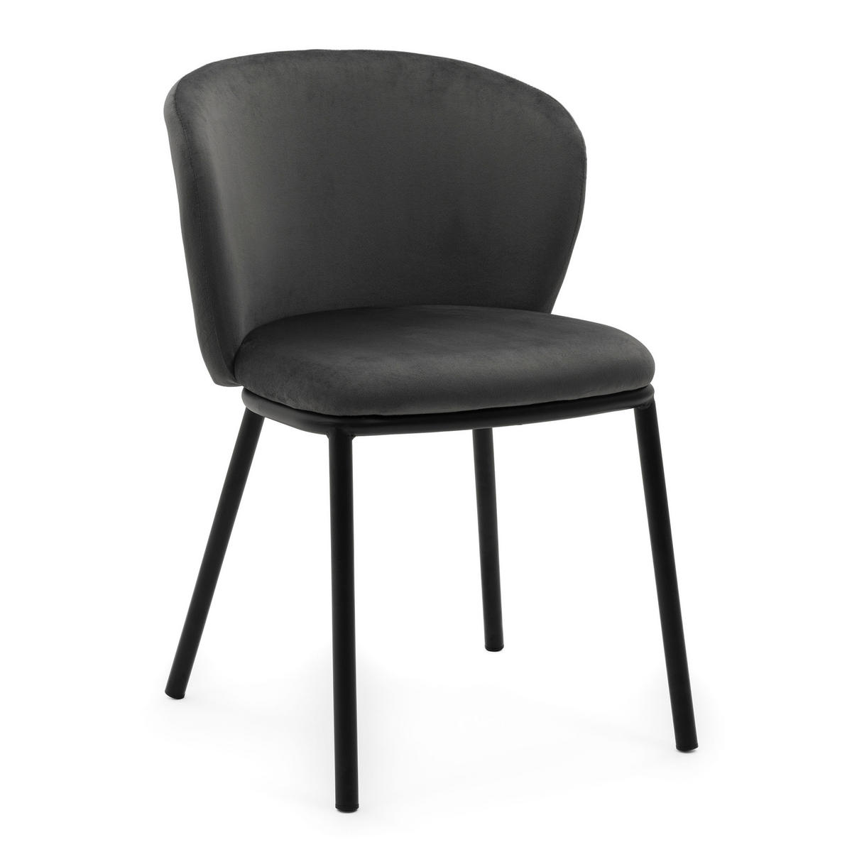 STUHL BARI gepolsterter mit Steppung - grau - Samt Velour - Schwarz/Grau, Textil/Metall (54/81/57cm) - NEW HOME