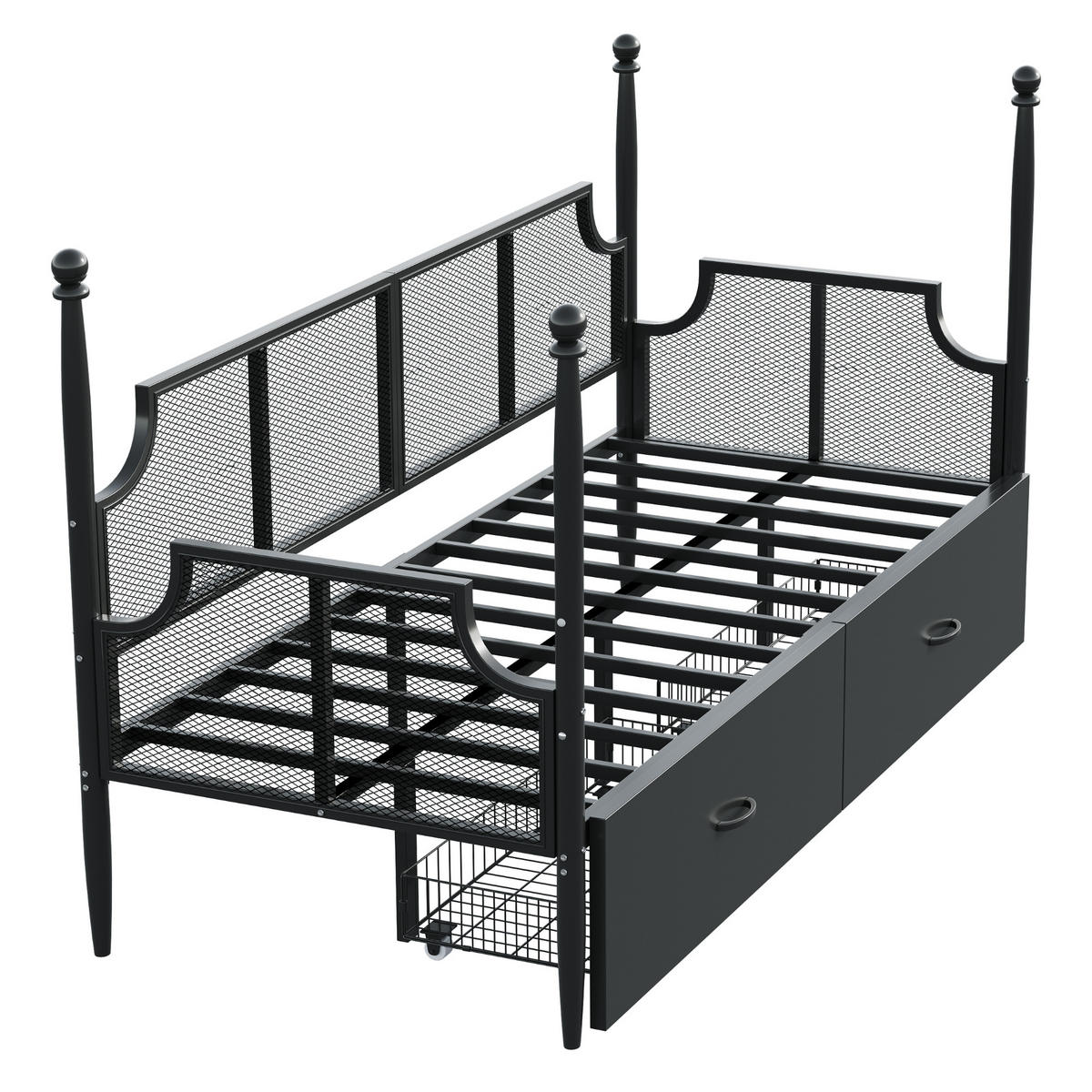 METALLBETT 90/200 cm Vintage Schwarz mit Ablagefächern - Schwarz, Metall (90/200cm) - OKWISH